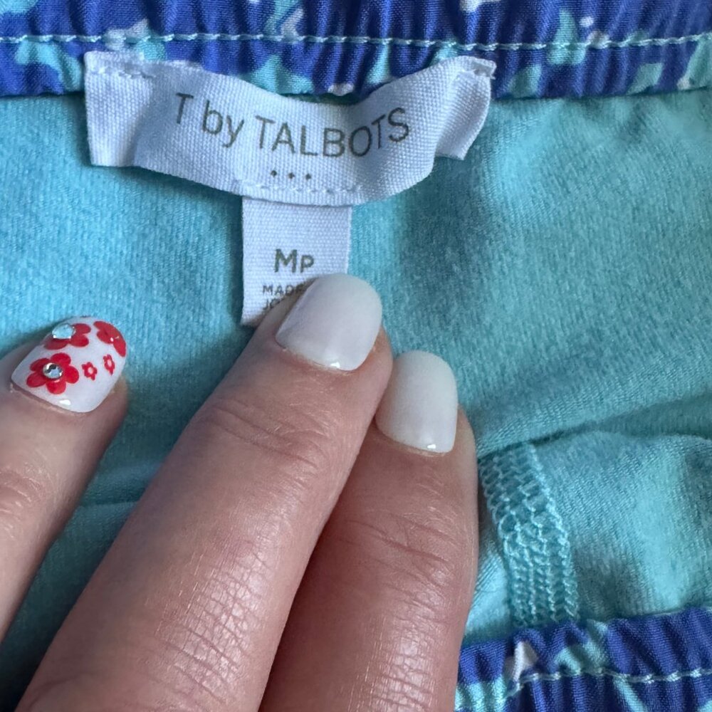 T by Talbots Blue Print Stretch Skort Zip Pockets Petite Medium Pull-On - Picture 4 of 6